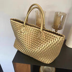 Handcrafted Woven Vegan Leather Tote – Timeless Style for Everyday Use - in Gold | Arvea Bags