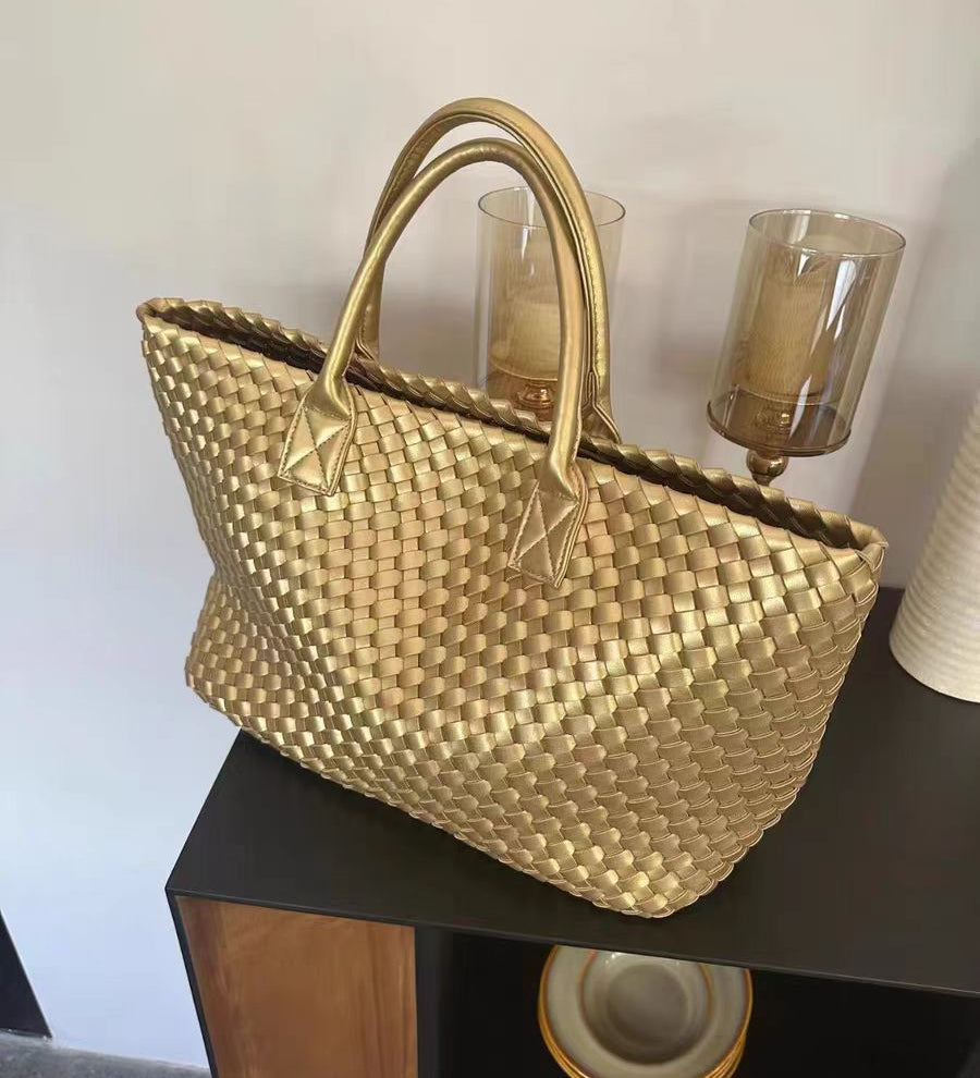 Handcrafted Woven Vegan Leather Tote – Timeless Style for Everyday Use - in Gold | Arvea Bags
