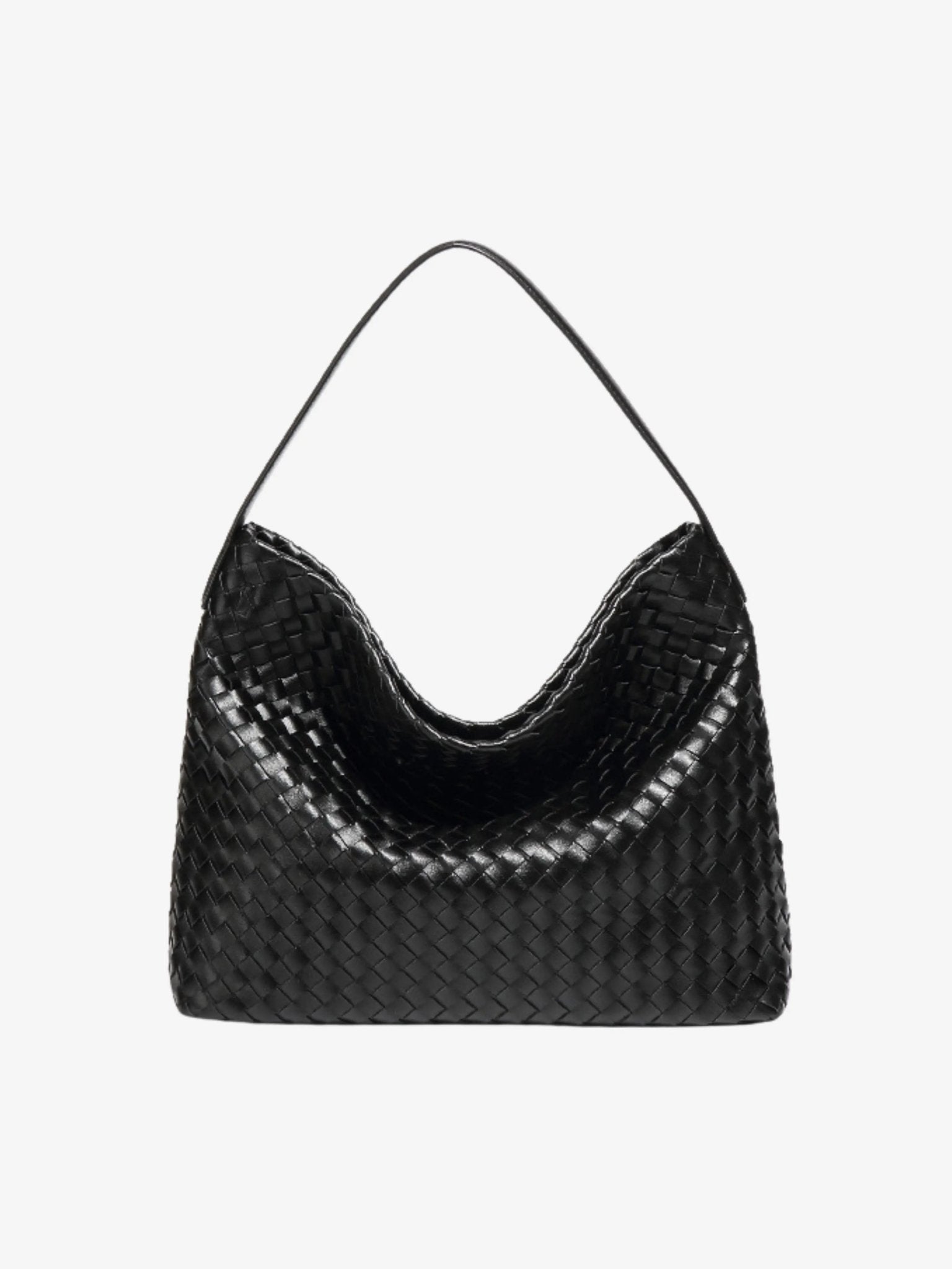 Handwoven Leather Shoulder Bag – Slouchy Burgundy Hobo | Elegant & Functional - in Black | Arvea Bags