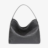 Handwoven Leather Shoulder Bag – Slouchy Burgundy Hobo | Elegant & Functional - in Black | Arvea Bags