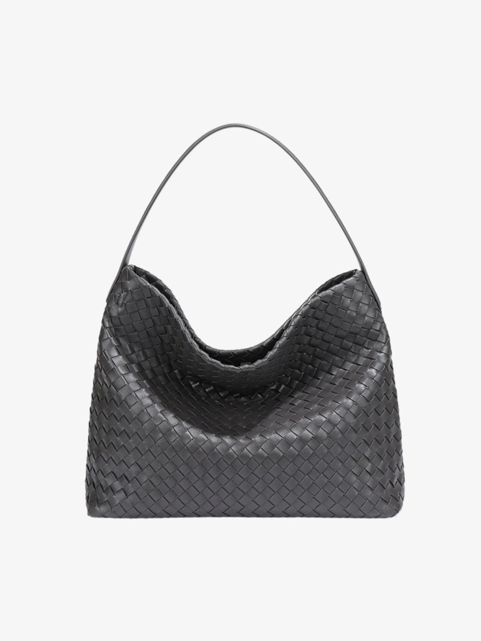 Handwoven Leather Shoulder Bag – Slouchy Burgundy Hobo | Elegant & Functional - in Black | Arvea Bags