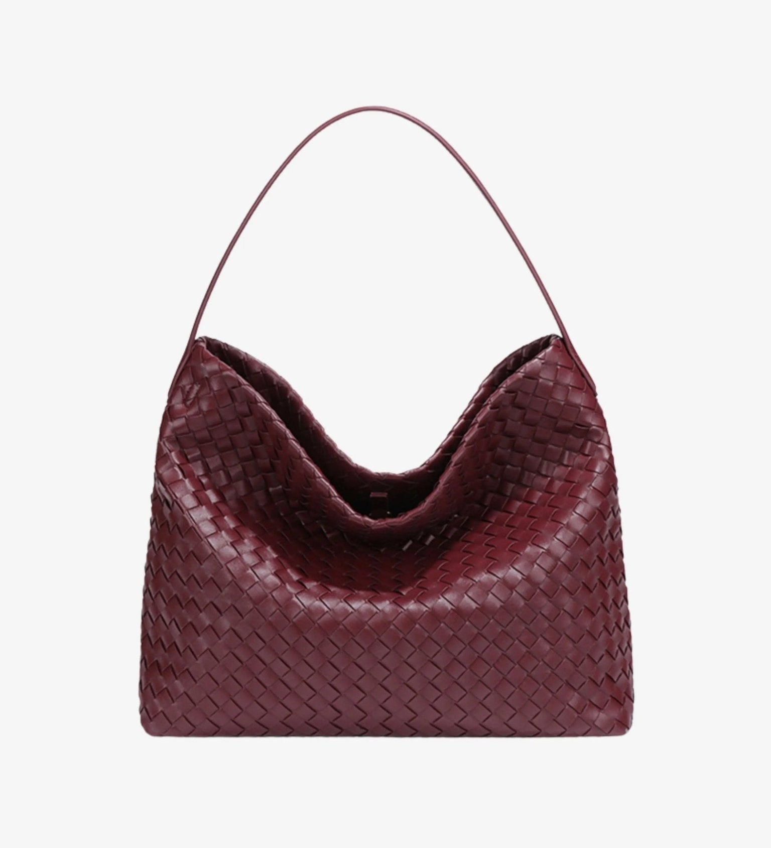 Handwoven Leather Shoulder Bag – Slouchy Burgundy Hobo | Elegant & Functional - in Wine Red | Arvea Bags