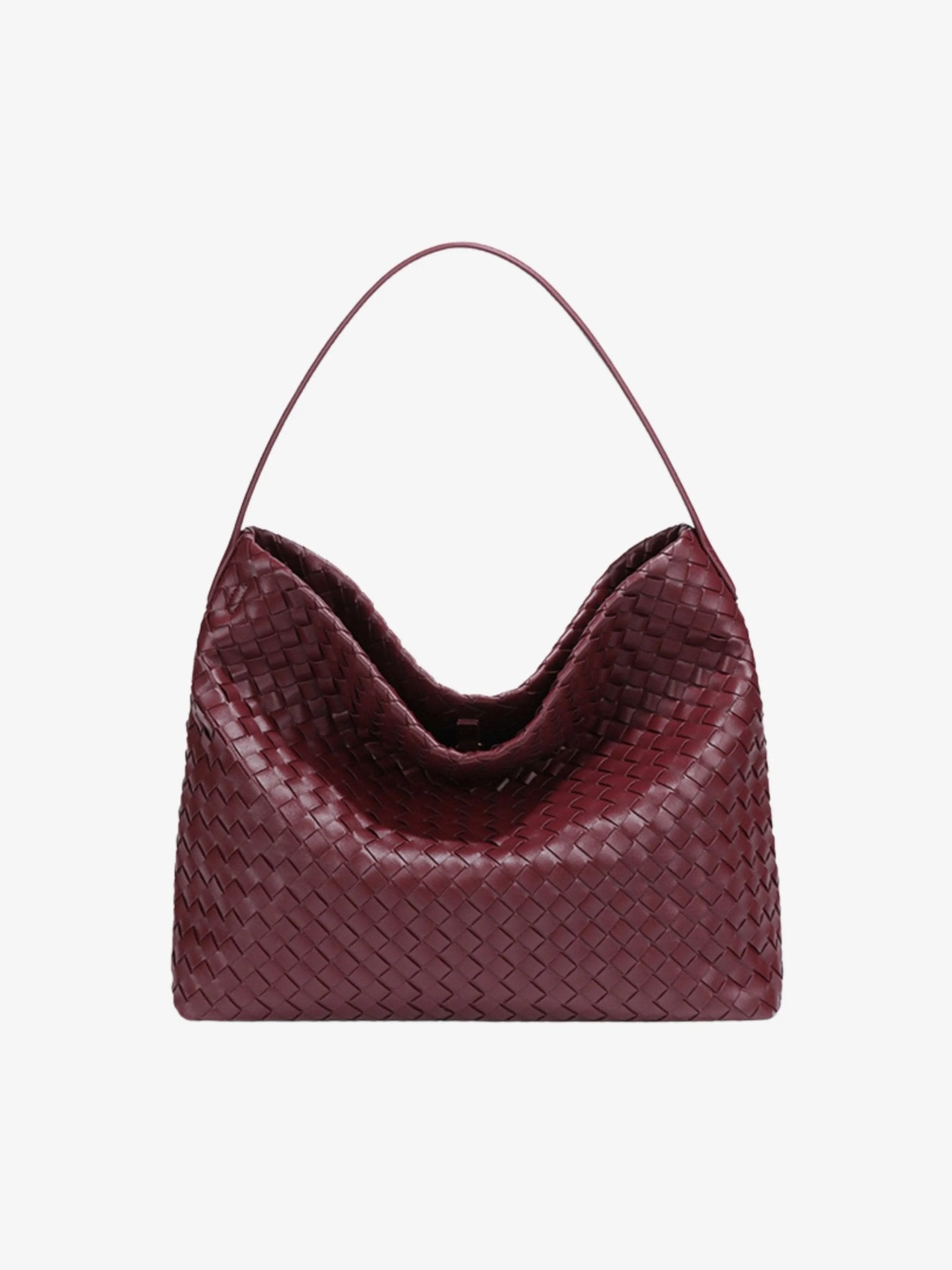 Handwoven Leather Shoulder Bag – Slouchy Burgundy Hobo | Elegant & Functional - in Wine Red | Arvea Bags