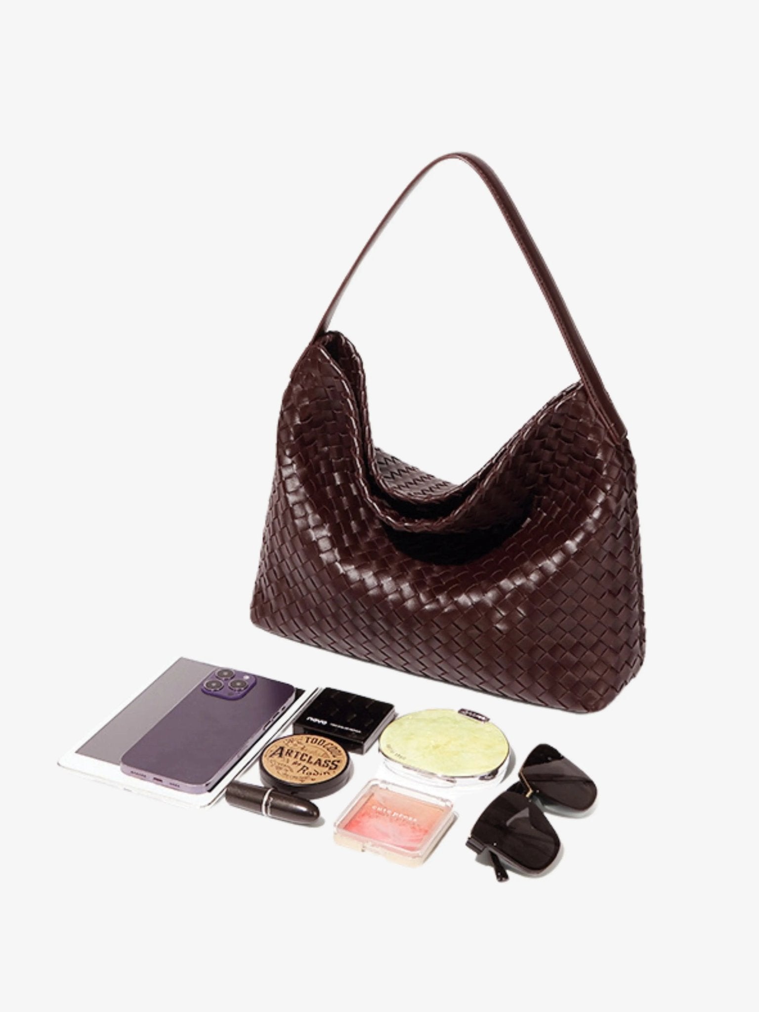 Handwoven Leather Shoulder Bag – Slouchy Burgundy Hobo | Elegant & Functional - in Wine Red | Arvea Bags