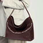 Handwoven Leather Shoulder Bag – Slouchy Burgundy Hobo | Elegant & Functional - in Wine Red | Arvea Bags