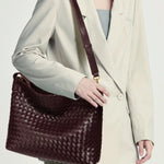 Handwoven Leather Shoulder Bag – Slouchy Burgundy Hobo | Elegant & Functional - in Wine Red | Arvea Bags