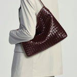 Handwoven Leather Shoulder Bag – Slouchy Burgundy Hobo | Elegant & Functional - in Wine Red | Arvea Bags