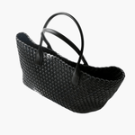 Handwoven Leather Tote Bag – Structured Genuine Leather Carryall with Top Handles - in Black | Arvea Bags