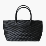 Handwoven Leather Tote Bag – Structured Genuine Leather Carryall with Top Handles - in Black | Arvea Bags