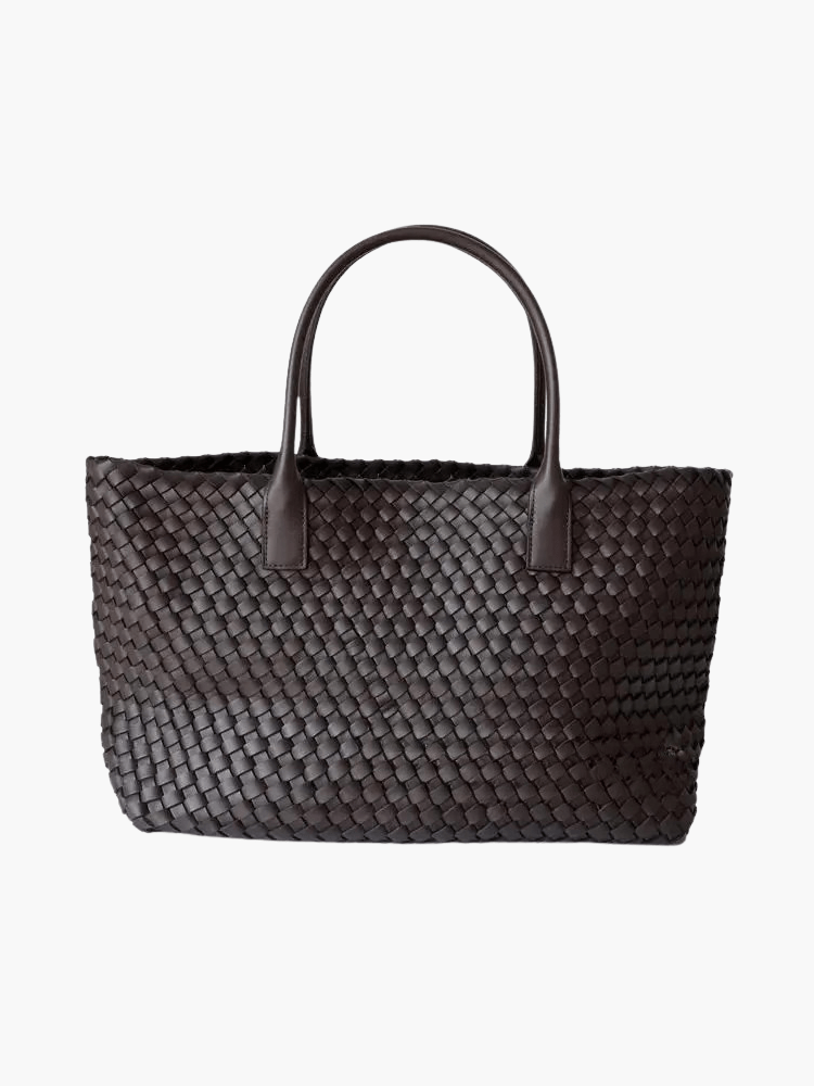 Handwoven Leather Tote Bag – Structured Genuine Leather Carryall with Top Handles - in White | Arvea Bags