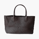 Handwoven Leather Tote Bag – Structured Genuine Leather Carryall with Top Handles - in White | Arvea Bags