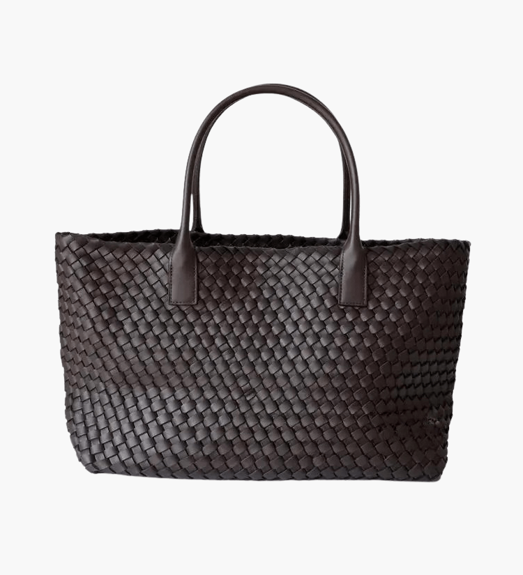 Handwoven Leather Tote Bag – Structured Genuine Leather Carryall with Top Handles - in White | Arvea Bags