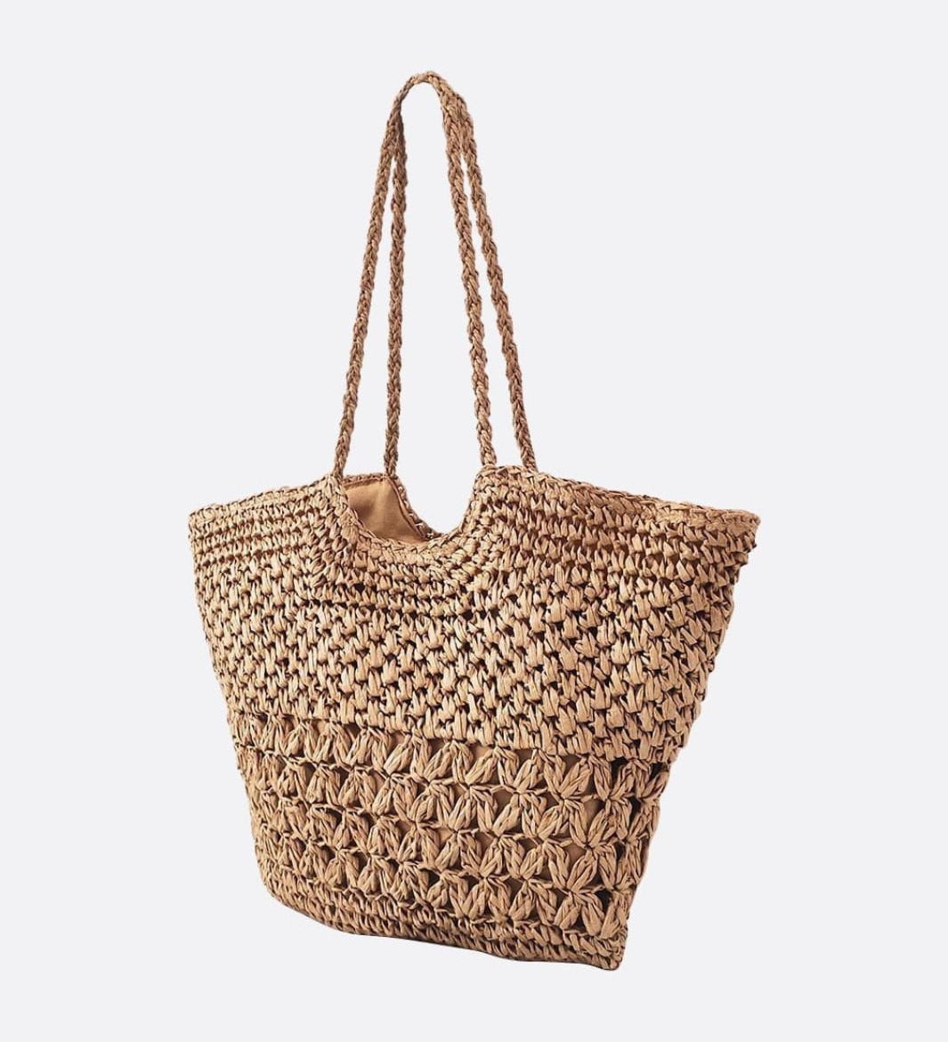 Handwoven Openwork Tote Bag – Lightweight Summer Carryall - in Light Brown | Arvea Bags