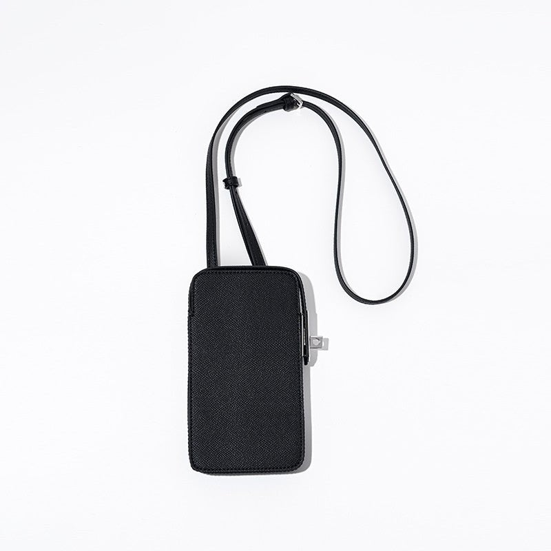 Hespera | Leather Crossbody Phone Bag – Sleek & Modern Minimalism - in Black | Arvea Bags