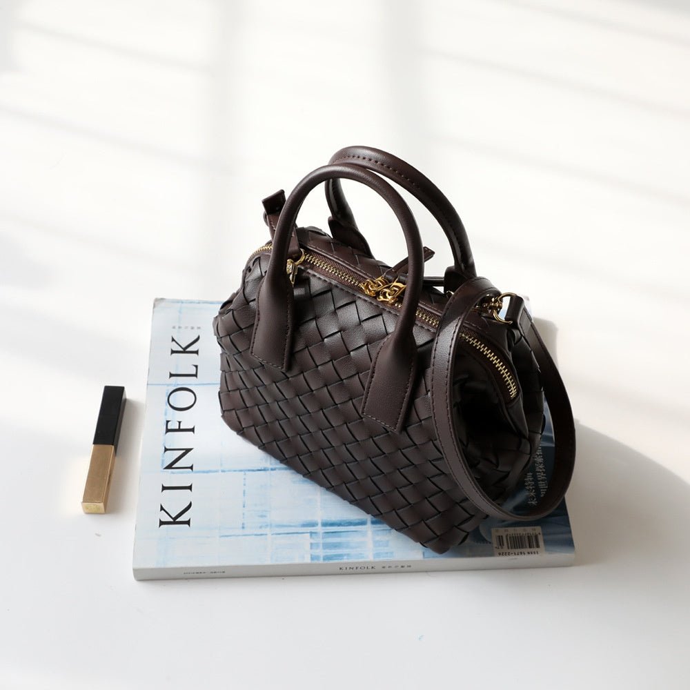 Hestia | Elegant Brown Woven Leather Handbag – Timeless Craftsmanship & Everyday Luxury - in Black | Arvea Bags