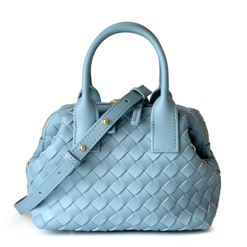 Hestia | Elegant Brown Woven Leather Handbag – Timeless Craftsmanship & Everyday Luxury - in Light Blue | Arvea Bags