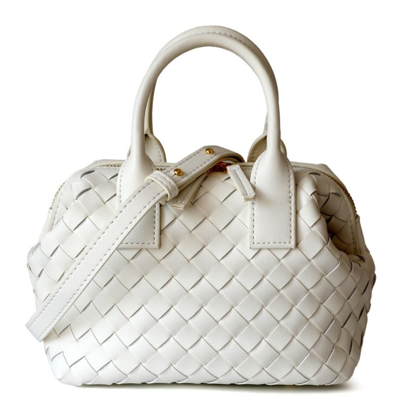 Hestia | Elegant Brown Woven Leather Handbag – Timeless Craftsmanship & Everyday Luxury - in White | Arvea Bags