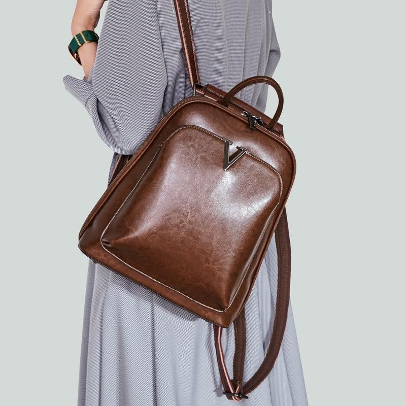 Illyria | Sleek Black Leather Backpack – Modern, Stylish & Functional - in Brown | Arvea Bags