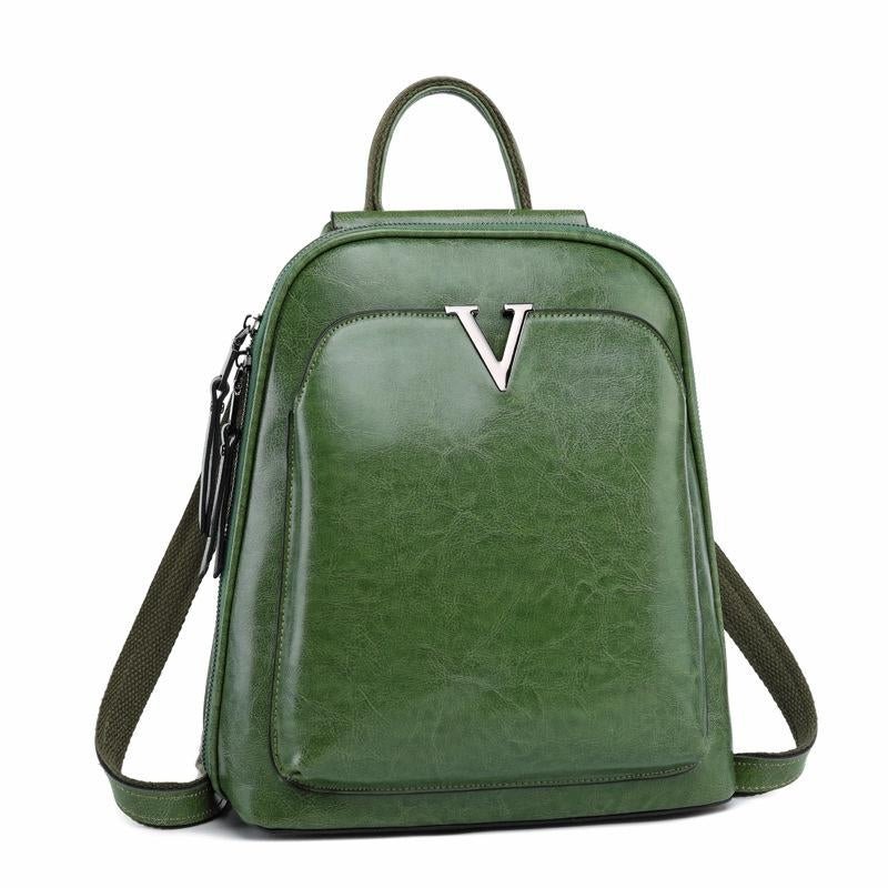 Illyria | Sleek Black Leather Backpack – Modern, Stylish & Functional - in Green | Arvea Bags