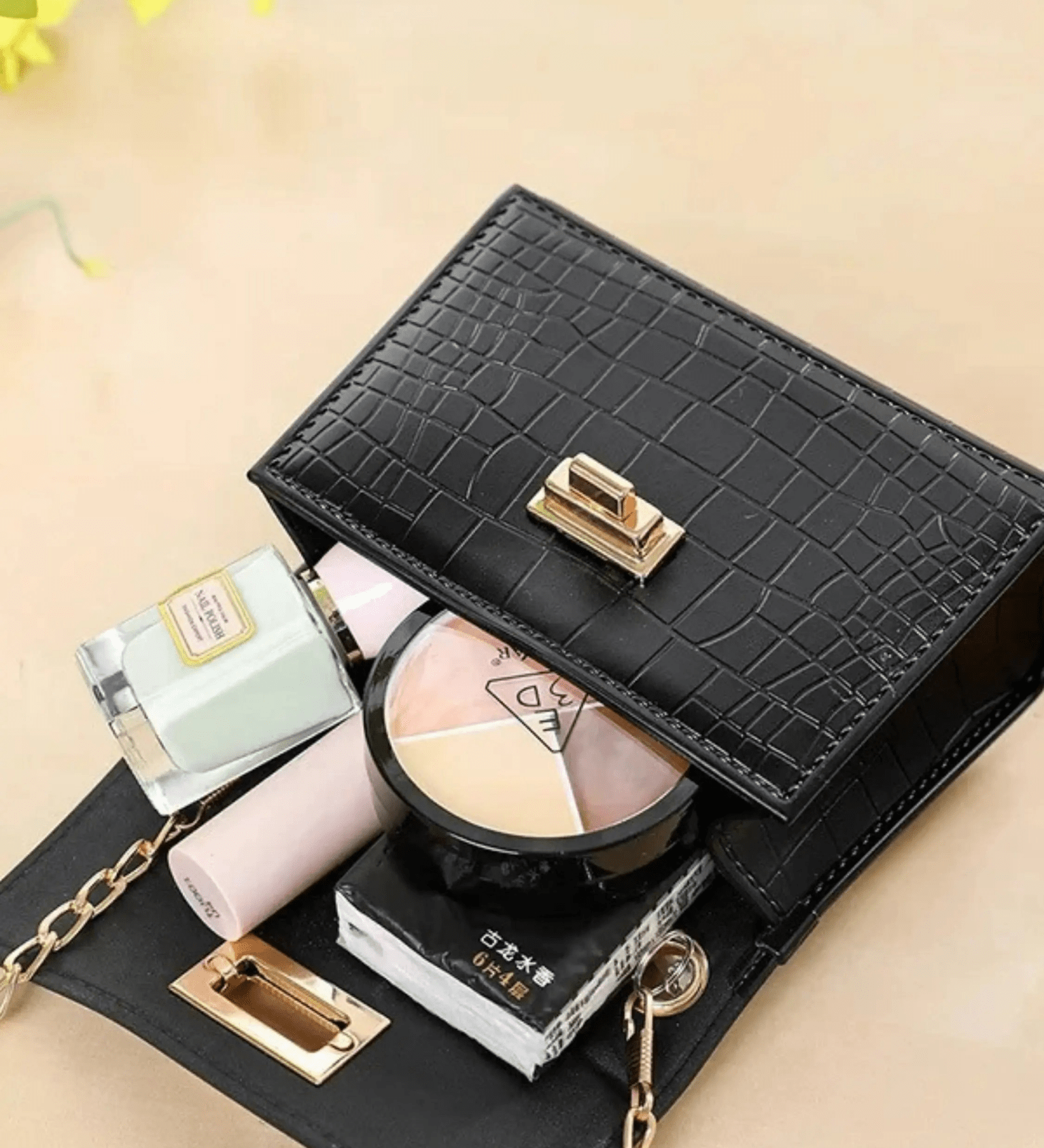 Isabella | Black Croc - Embossed Mini Bag – Elegant & Sophisticated - in Black | Arvea Bags
