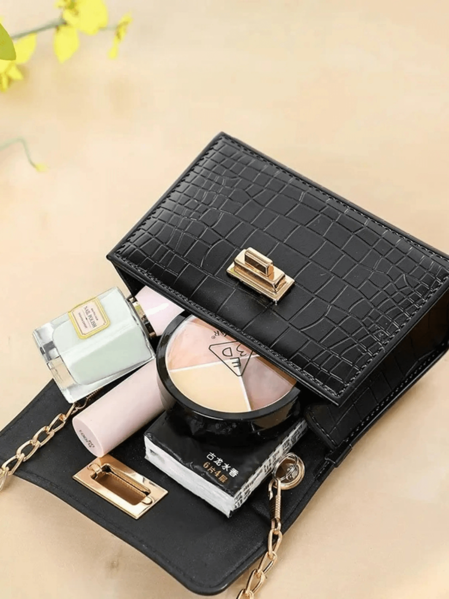 Isabella | Black Croc - Embossed Mini Bag – Elegant & Sophisticated - in Black | Arvea Bags