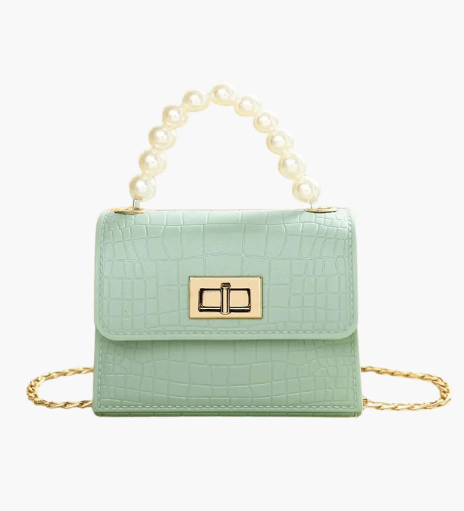 Isabella | Black Croc - Embossed Mini Bag – Elegant & Sophisticated - in Light Green | Arvea Bags