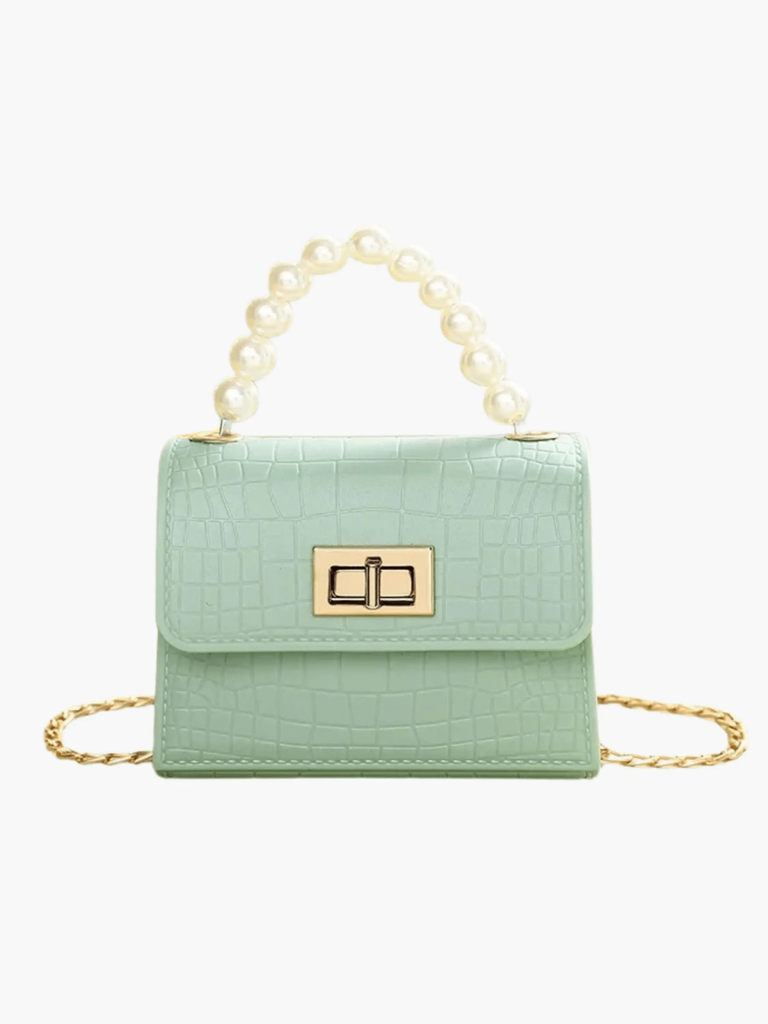Isabella | Black Croc - Embossed Mini Bag – Elegant & Sophisticated - in Light Green | Arvea Bags