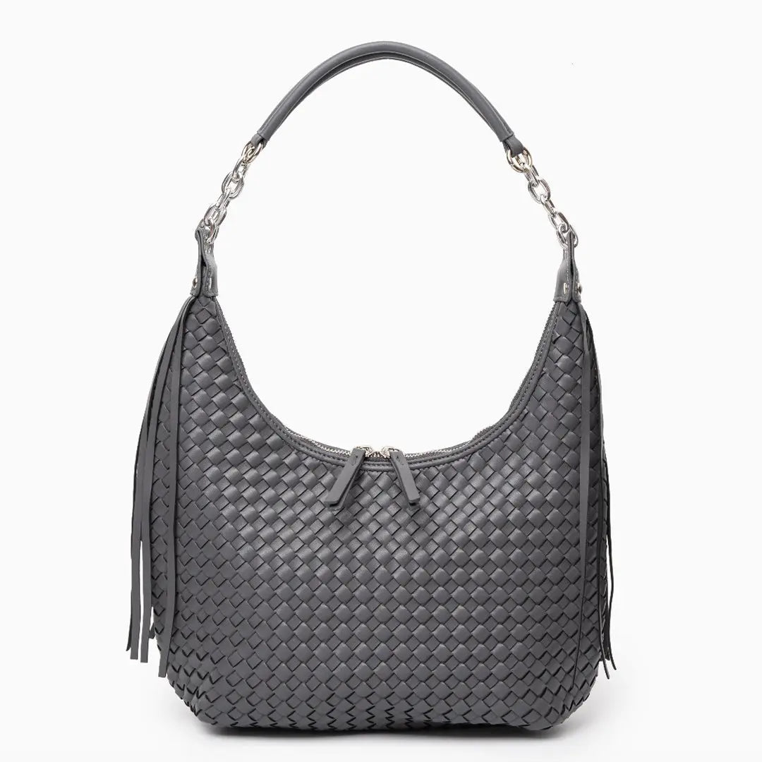 Isabella | Bold & Sophisticated Woven Shopper Bag – Timeless Charm & Practicality - in Grey | Arvea Bags
