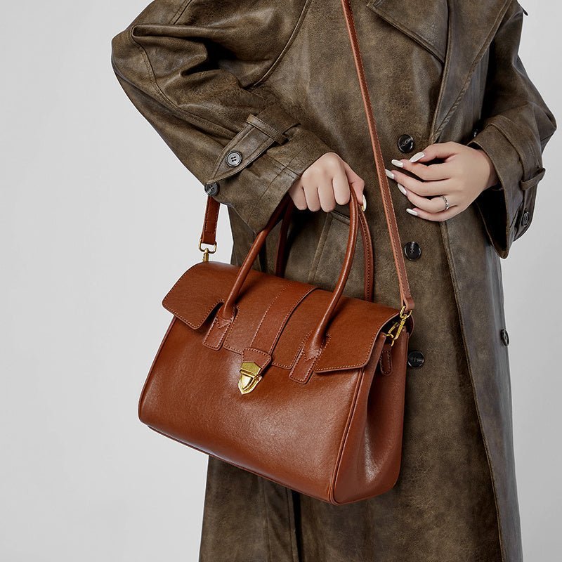 Isabella | Brown Classic Leather Satchel – Timeless & Versatile - in Brown | Arvea Bags