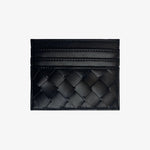 Isabella | Burgundy Woven Leather Cardholder – Sleek & Stylish - in Black | Arvea Bags