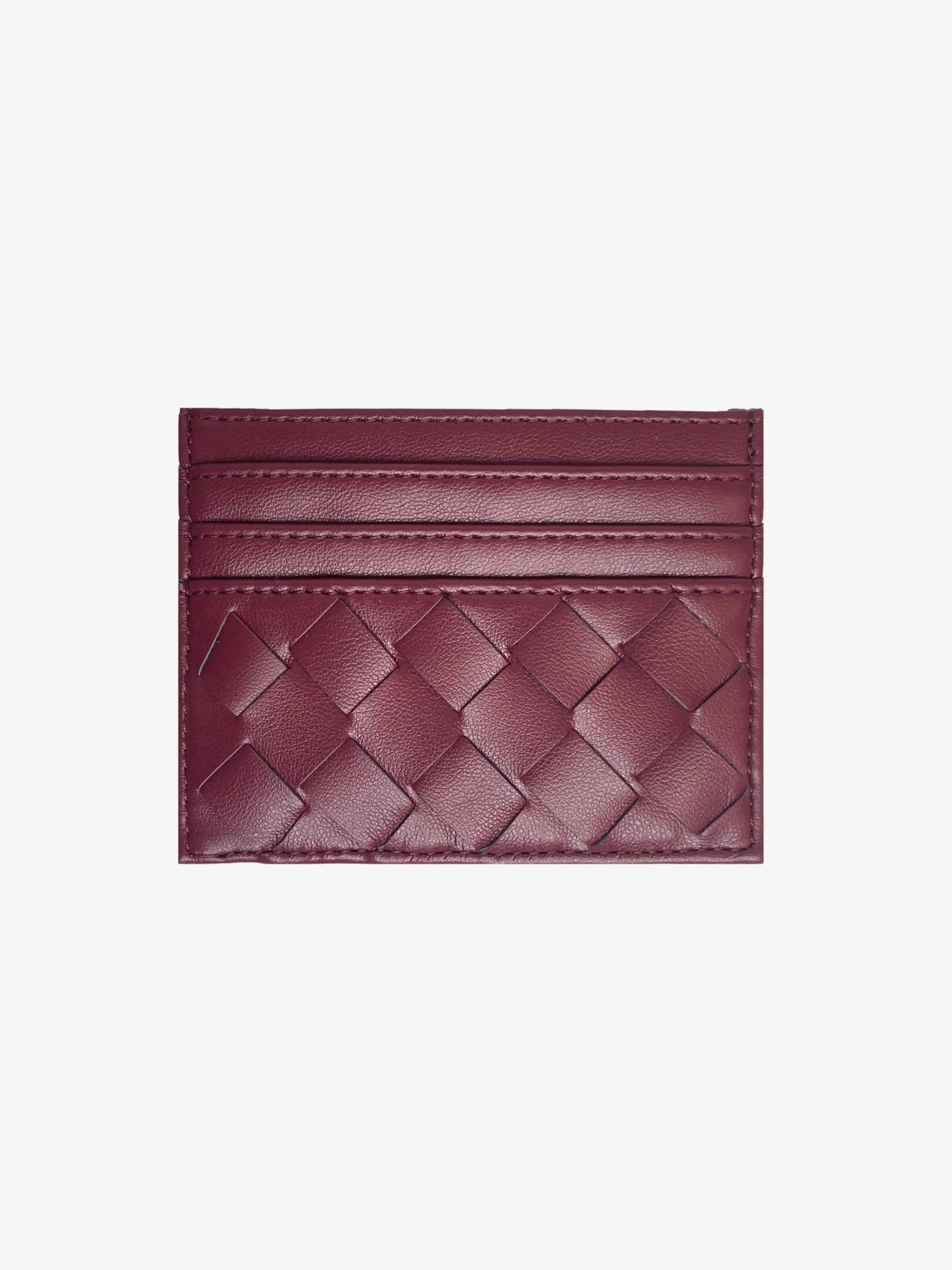 Isabella | Burgundy Woven Leather Cardholder – Sleek & Stylish - in Burgundy | Arvea Bags