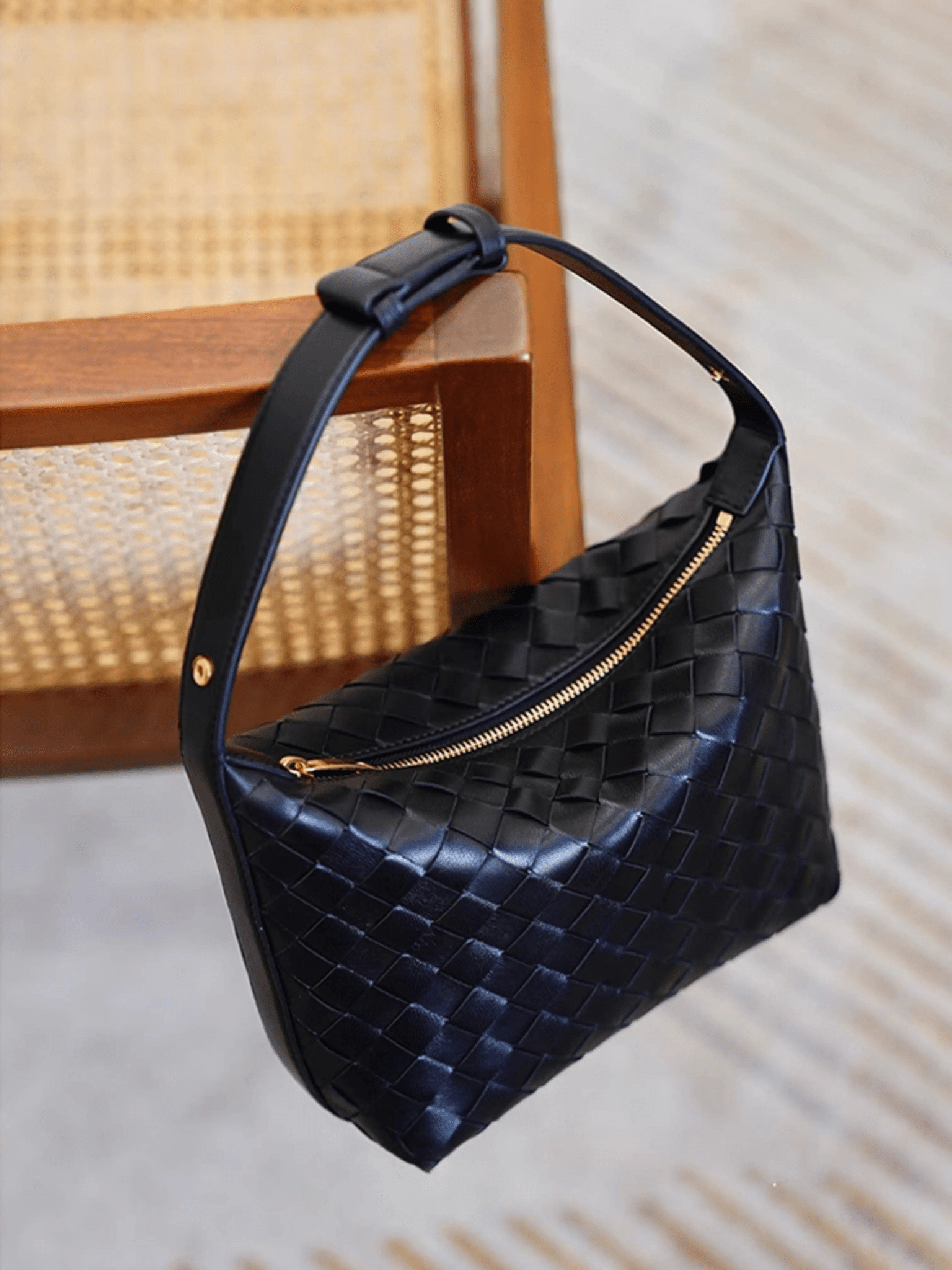 Isabella | Luxe Burgundy Woven Leather Tote – Chic & Statement - Making - in Black | Arvea Bags