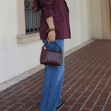 Isabella | Luxe Burgundy Woven Leather Tote – Chic & Statement - Making - in Wine Red | Arvea Bags