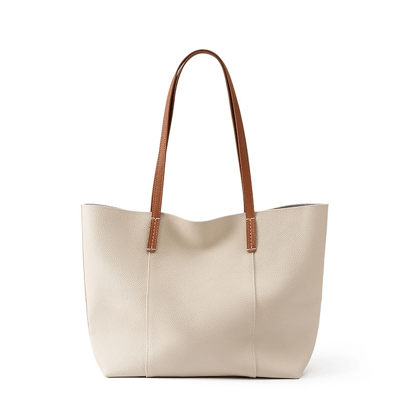 Isabella | Premium Leather Tote Bag – Chic & Spacious - in Beige | Arvea Bags