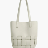 Isabelle | Luxe White Woven Leather Tote – Minimal & Elegant - in Beige | Arvea Bags