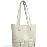 Isabelle | Luxe White Woven Leather Tote – Minimal & Elegant - in Black | Arvea Bags