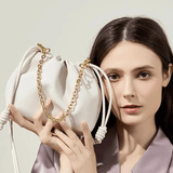 Isla | Beige Leather Drawstring Bag – Chic & Elegant - in Beige | Arvea Bags