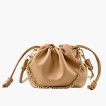 Isla | Beige Leather Drawstring Bag – Chic & Elegant - in Brown | Arvea Bags