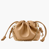 Isla | Beige Leather Drawstring Bag – Chic & Elegant - in Brown | Arvea Bags