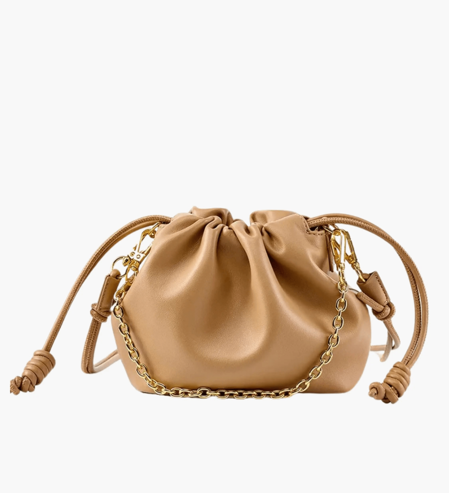 Isla | Beige Leather Drawstring Bag – Chic & Elegant - in Brown | Arvea Bags