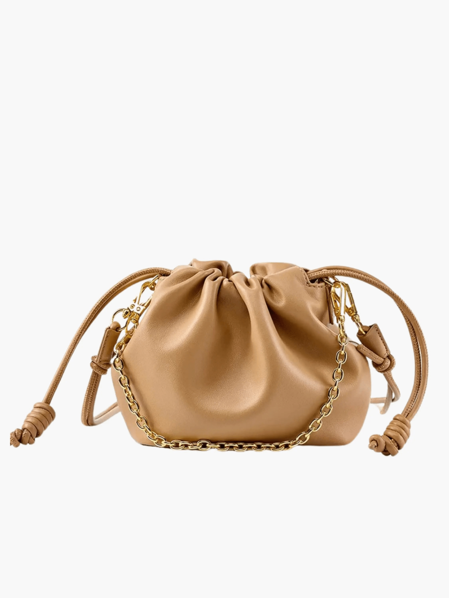Isla | Beige Leather Drawstring Bag – Chic & Elegant - in Brown | Arvea Bags
