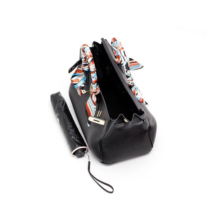 Isla | Black Structured Handbag with Scarf – Timeless & Chic - in Black | Arvea Bags