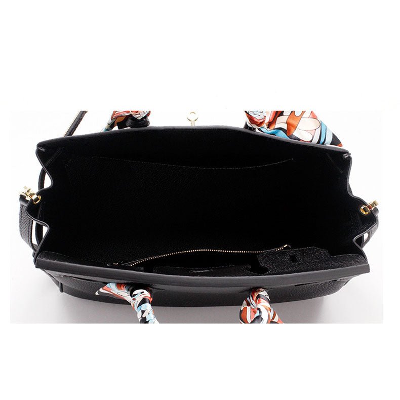 Isla | Black Structured Handbag with Scarf – Timeless & Chic - in Black | Arvea Bags