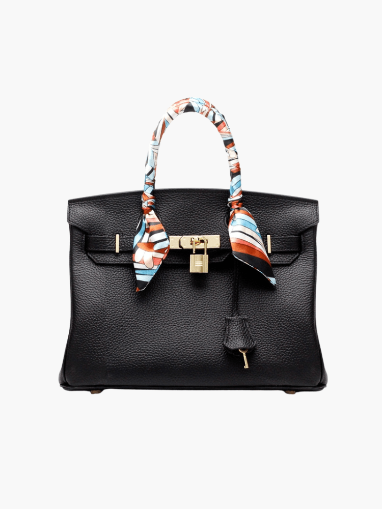Isla | Black Structured Handbag with Scarf – Timeless & Chic - in Black | Arvea Bags
