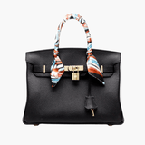 Isla | Black Structured Handbag with Scarf – Timeless & Chic - in Black | Arvea Bags