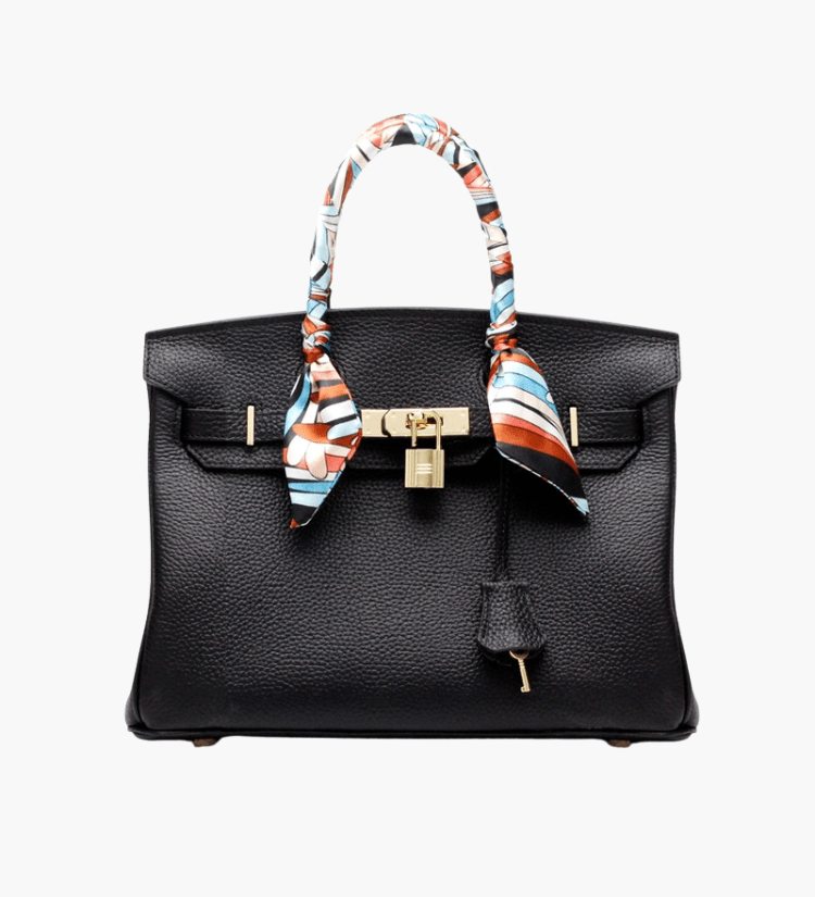 Isla | Black Structured Handbag with Scarf – Timeless & Chic - in Black | Arvea Bags