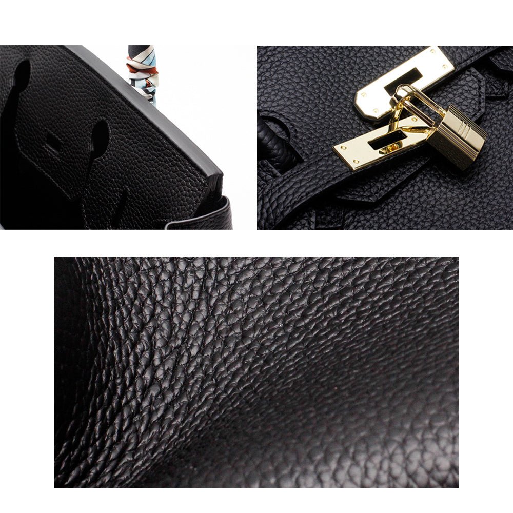 Isla | Black Structured Handbag with Scarf – Timeless & Chic - in Black | Arvea Bags