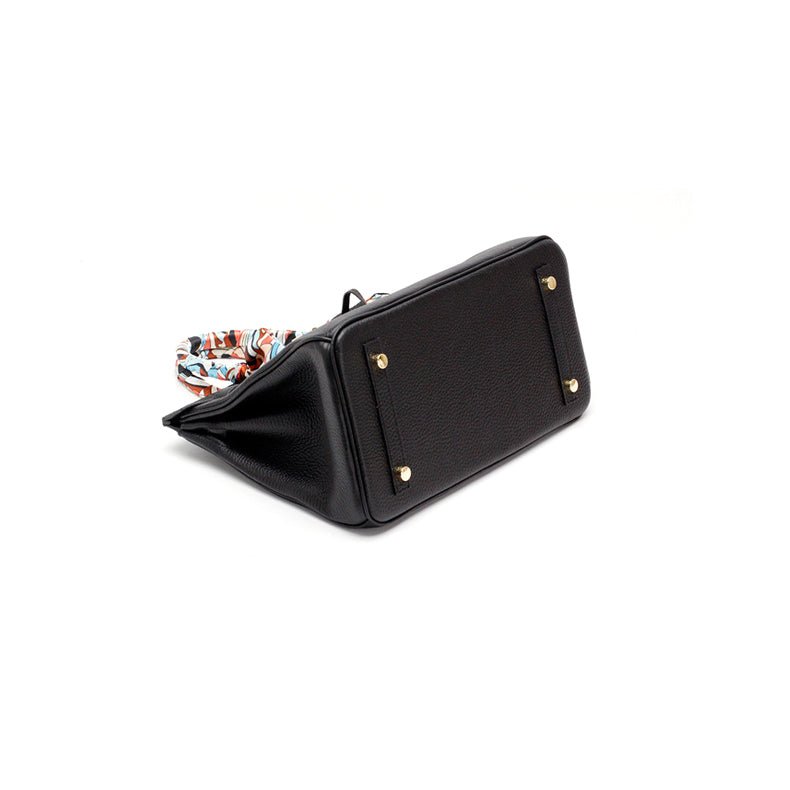 Isla | Black Structured Handbag with Scarf – Timeless & Chic - in Black | Arvea Bags