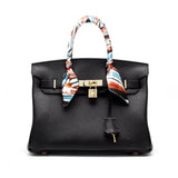 Isla | Black Structured Handbag with Scarf – Timeless & Chic - in Black | Arvea Bags