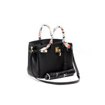 Isla | Black Structured Handbag with Scarf – Timeless & Chic - in Black | Arvea Bags